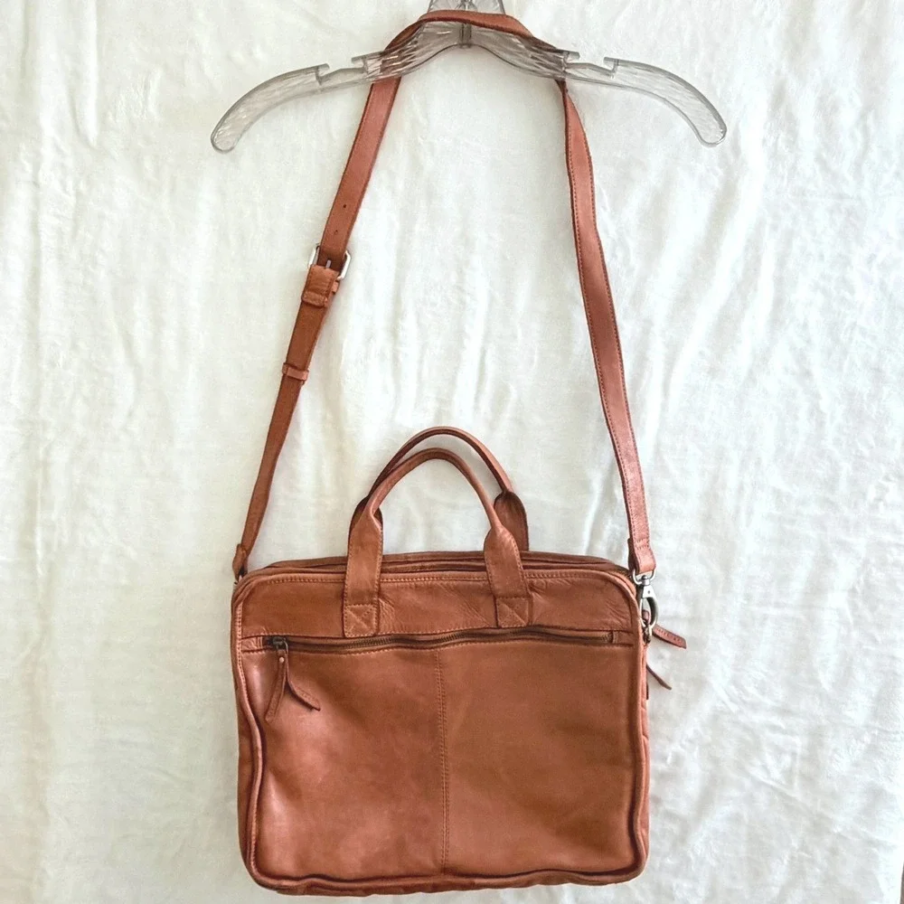Marta Ponti Portugal Cognac Leather Briefcase Messenger Crossbody Bag Brown